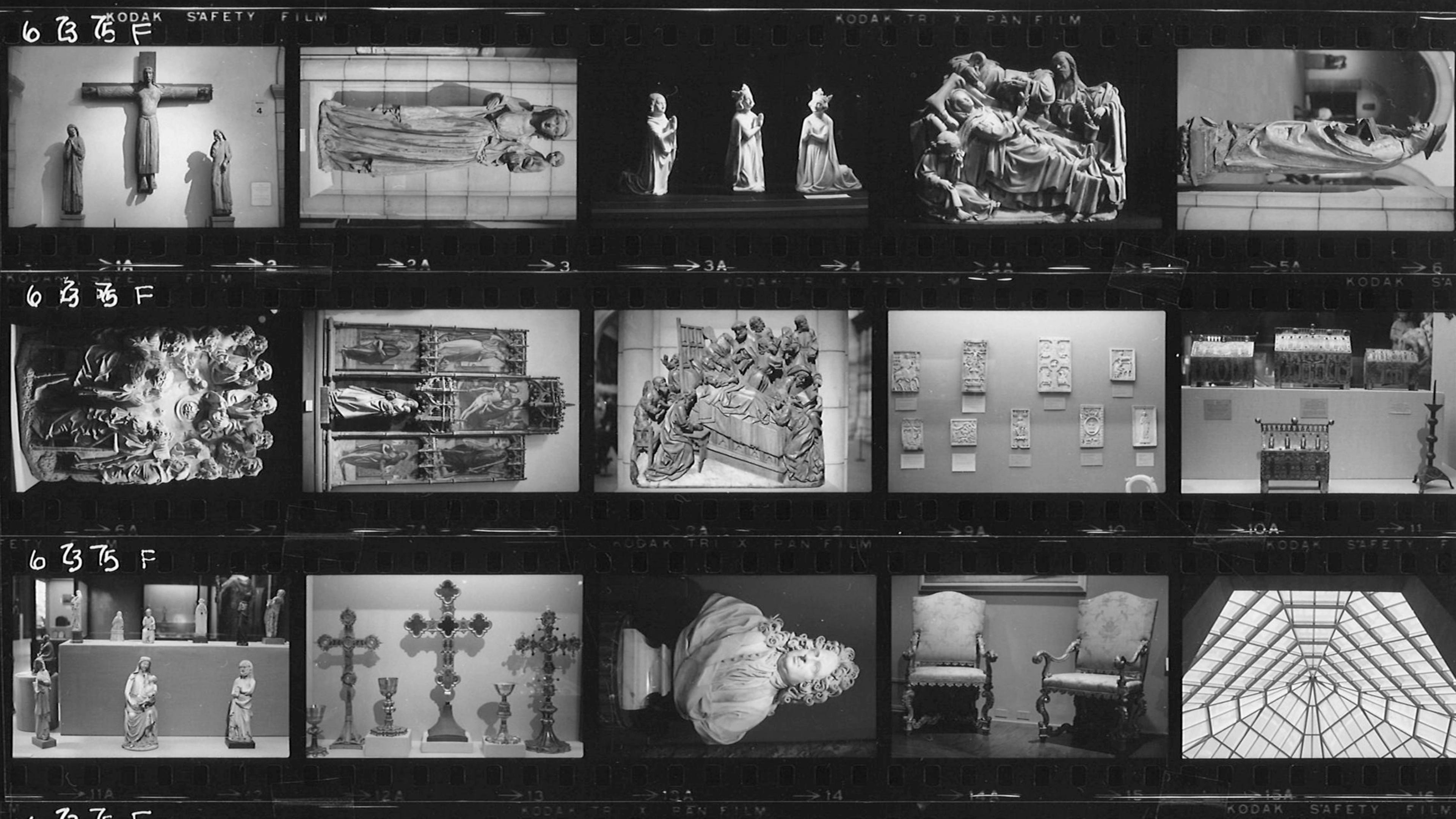 Black-and-white photo sheet of objects from around The Met